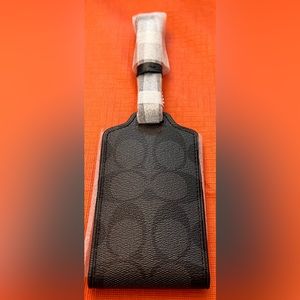 NWT gorgeous unisex Coach charcoal luggage tag in signature canvas/calf leather
